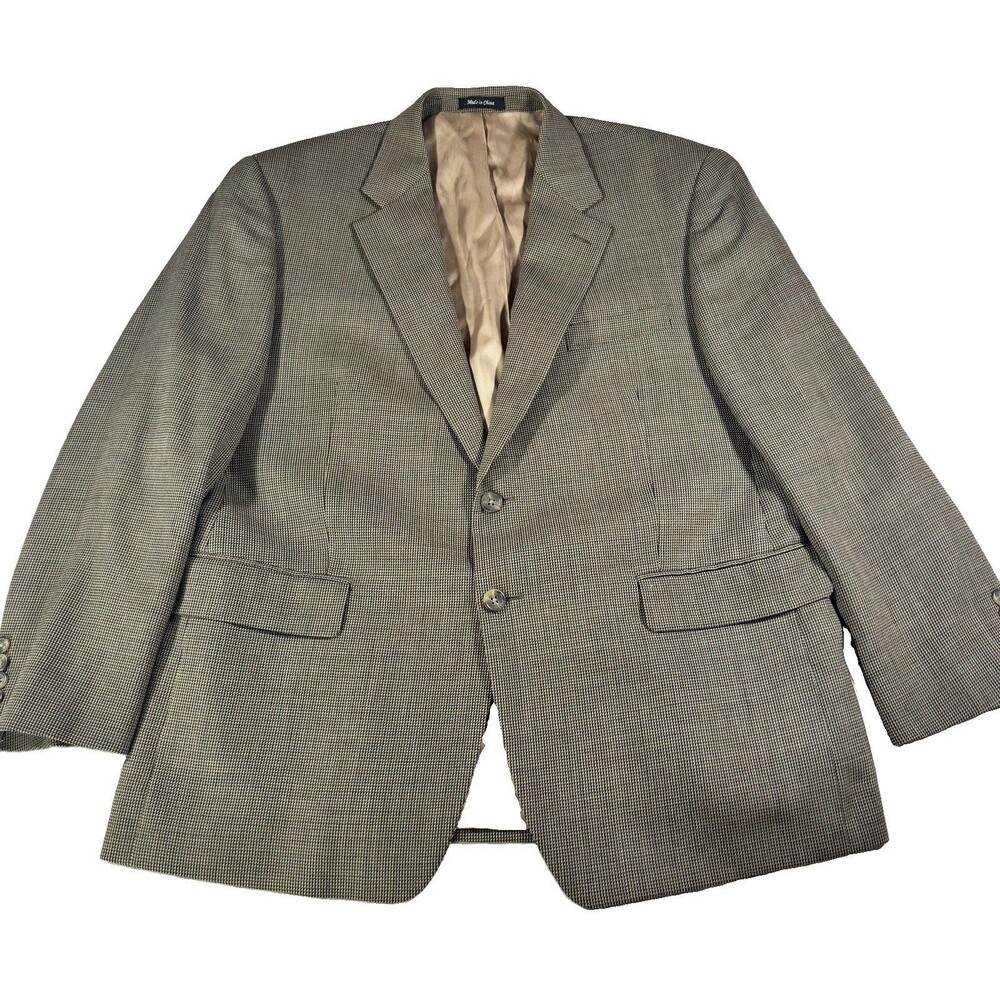 Chaps Sport Coat Mens 44S Brown Houndstooth 100% Wool Tweed Blazer Jacket Preppy